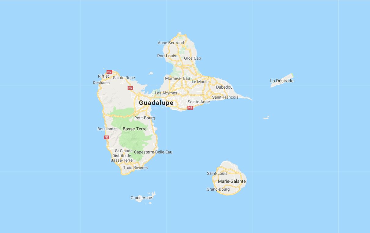 Mapa Guadalupe, Antillas francesas 
