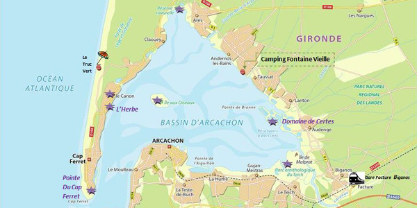 mapa de la bahía de Arcachon