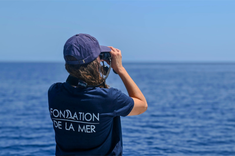 Miembro de la Fondation de la Mer observando el océano