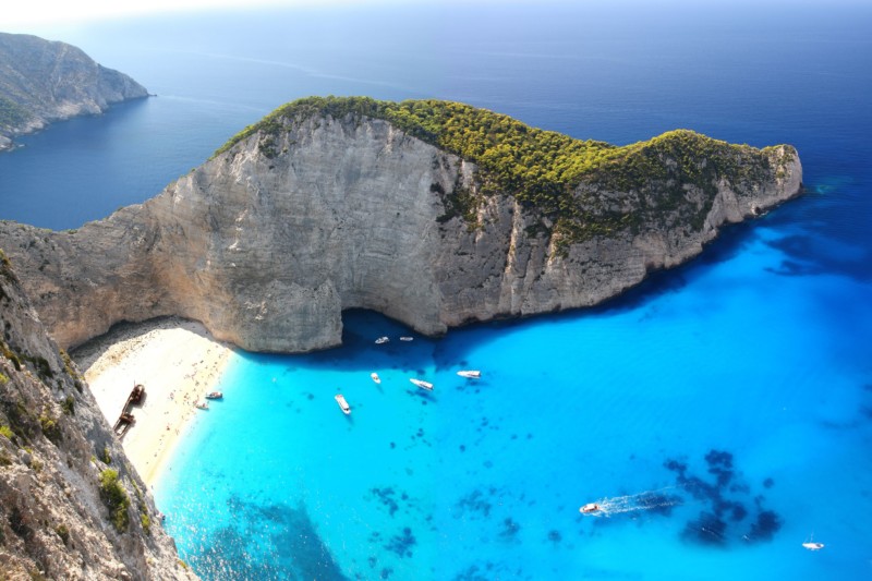Vista de la playa de Navagio en Zante